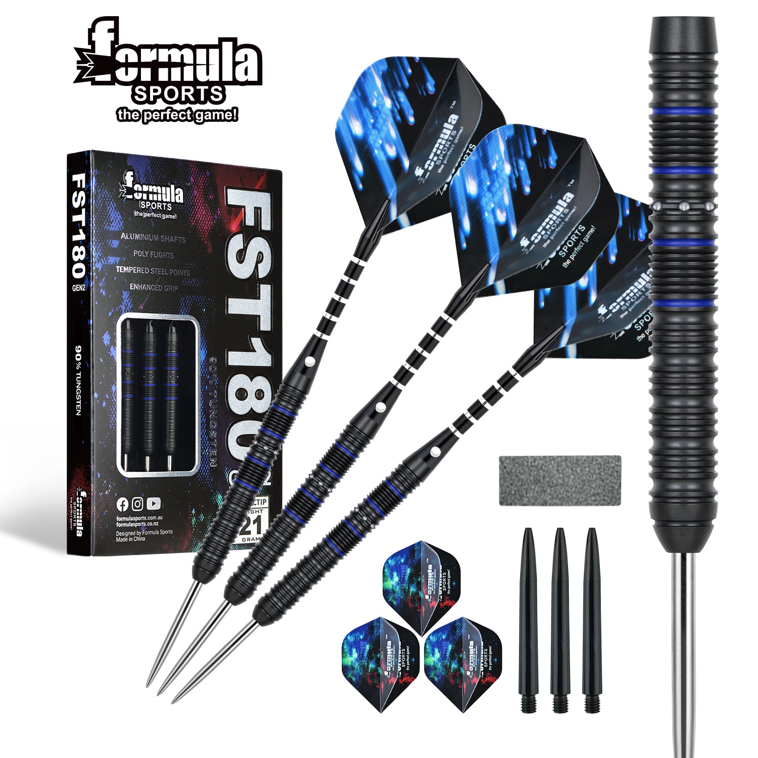 FST180 GEN2 Black + Blue 90% Tungsten Darts | North Darts