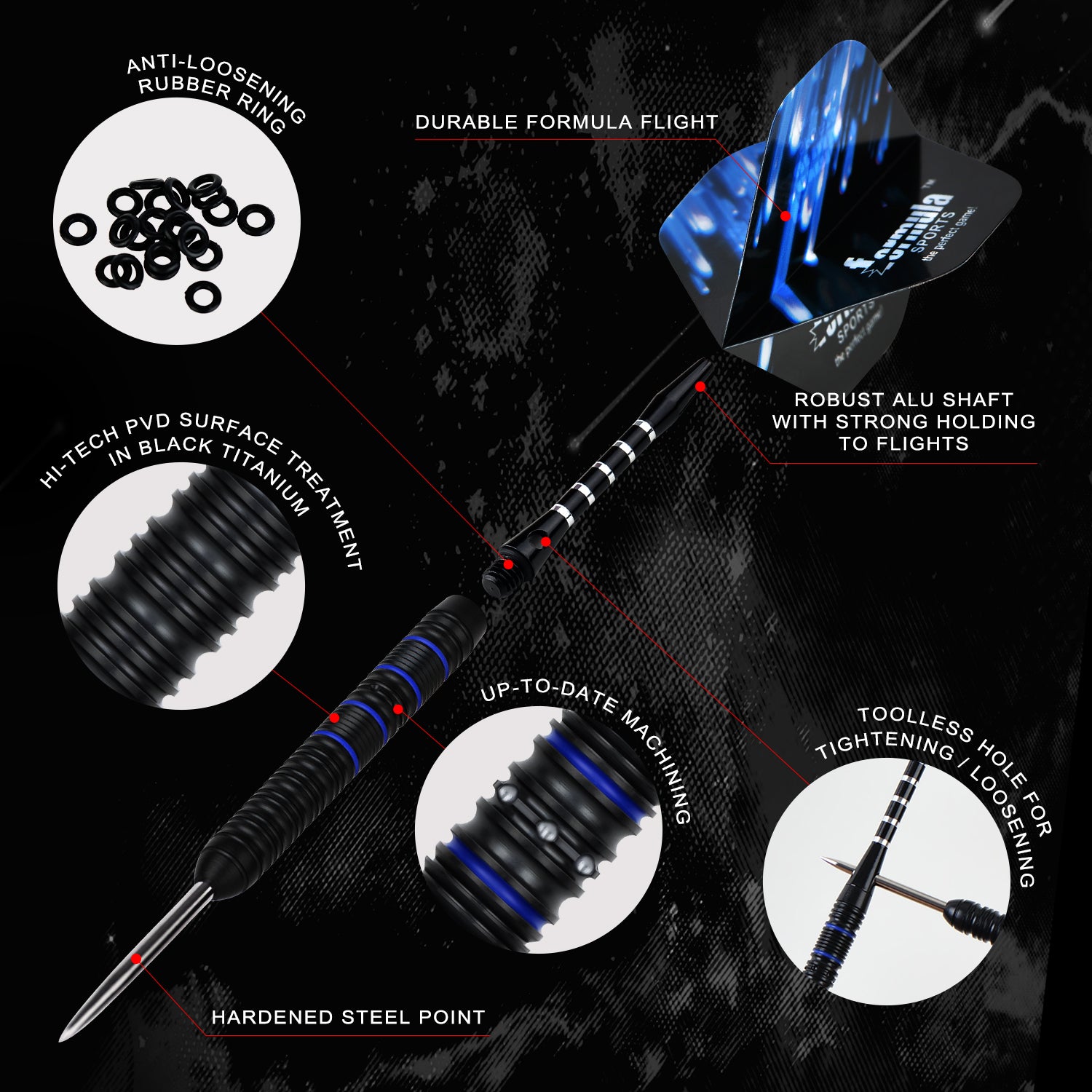 FST180 GEN2 Black + Blue 90% Tungsten Darts | North Darts