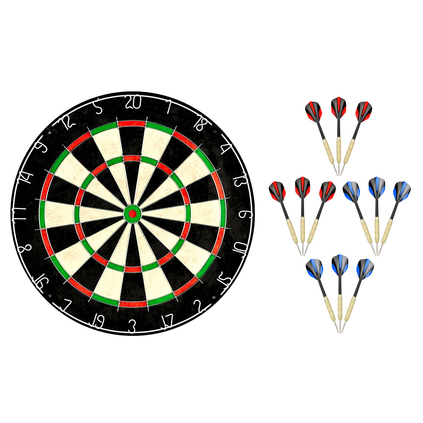 18-inch bristle dartboard with four sets of three steel-tip darts