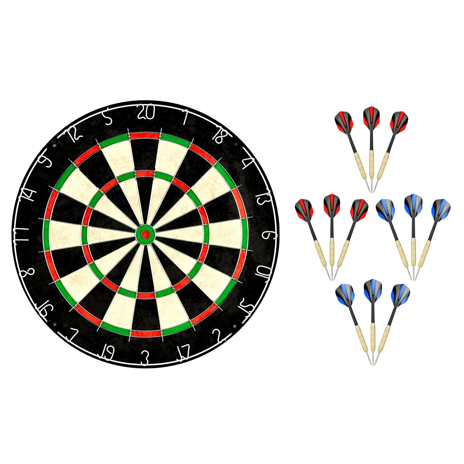 18-inch bristle dartboard with four sets of three steel-tip darts