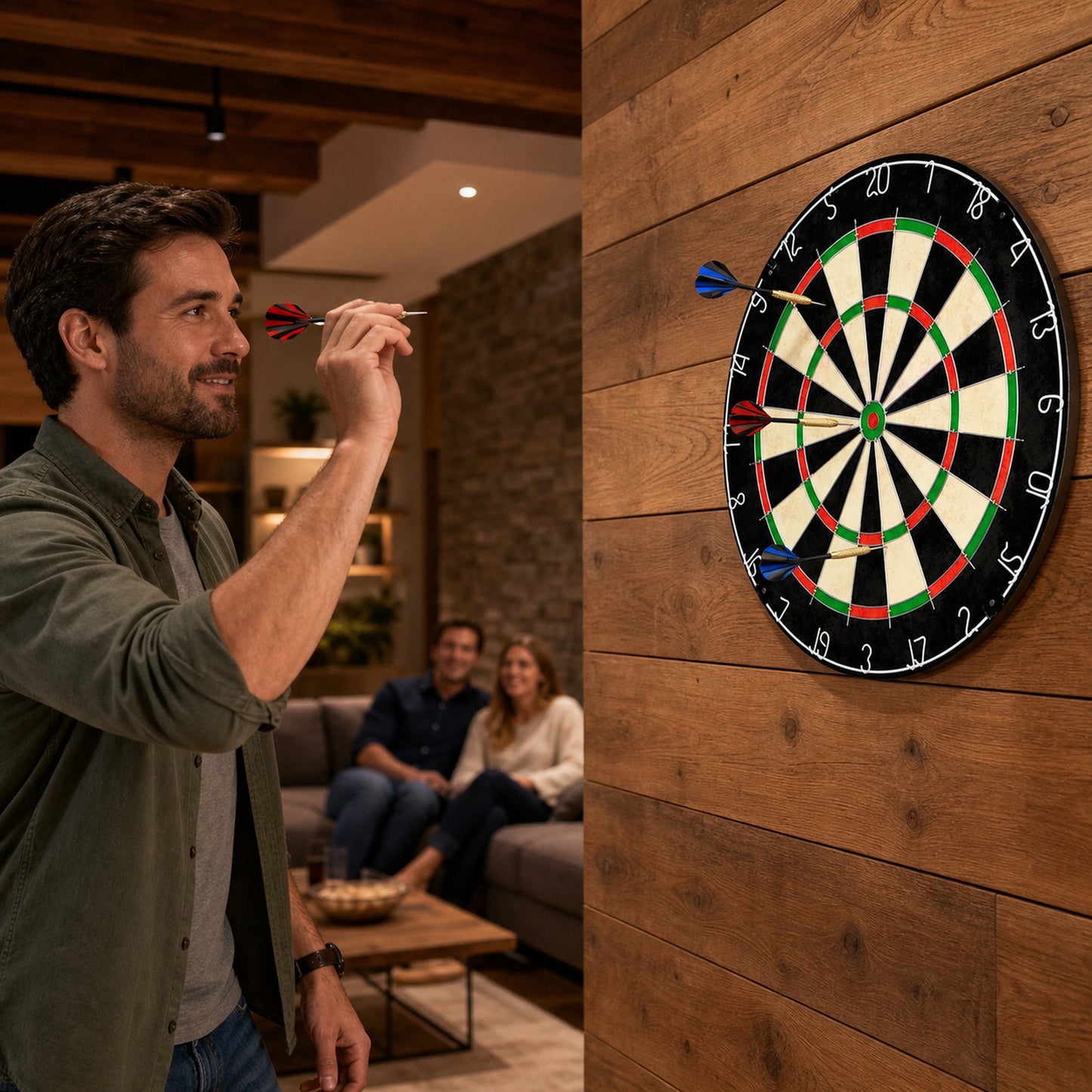 Bristle dartboard set in a home game room