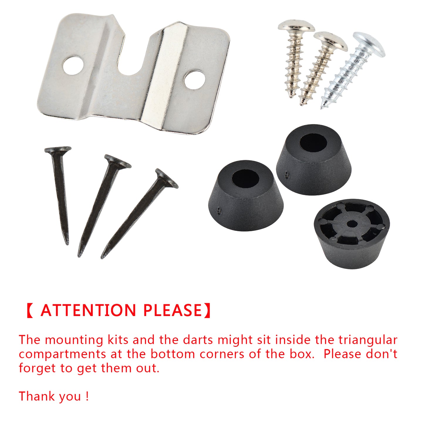 Dartboard package mounting hardware storage reminder