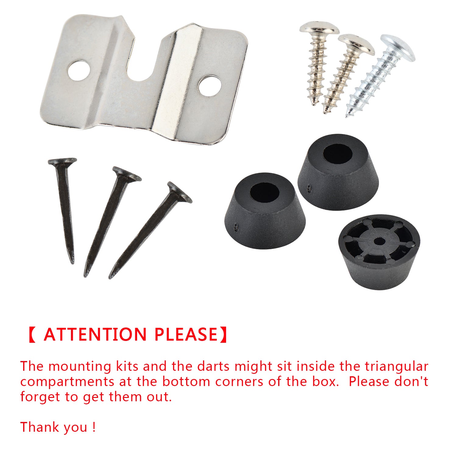 Dartboard package mounting hardware storage reminder