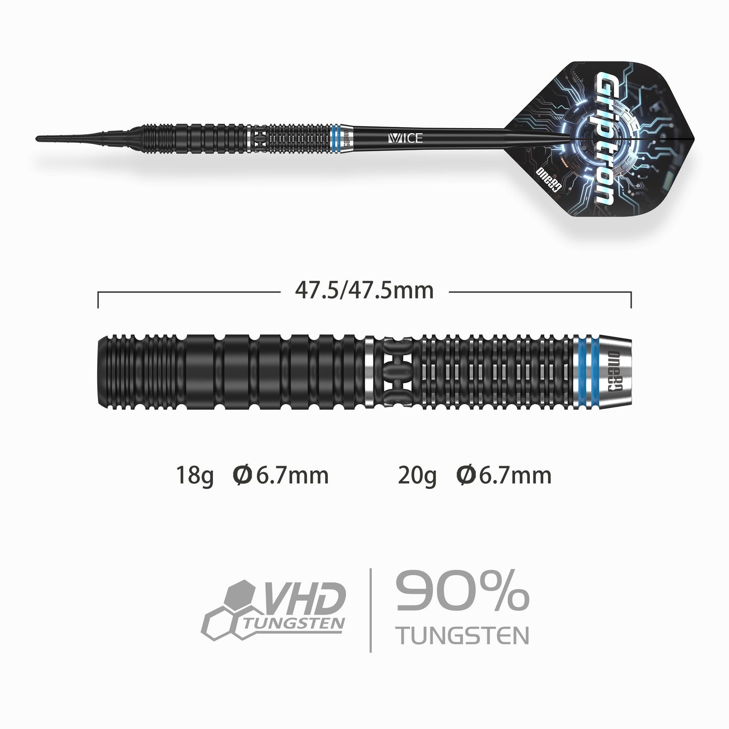 ONE80 Griptron GT4 90% Tungsten Steel Tip Darts