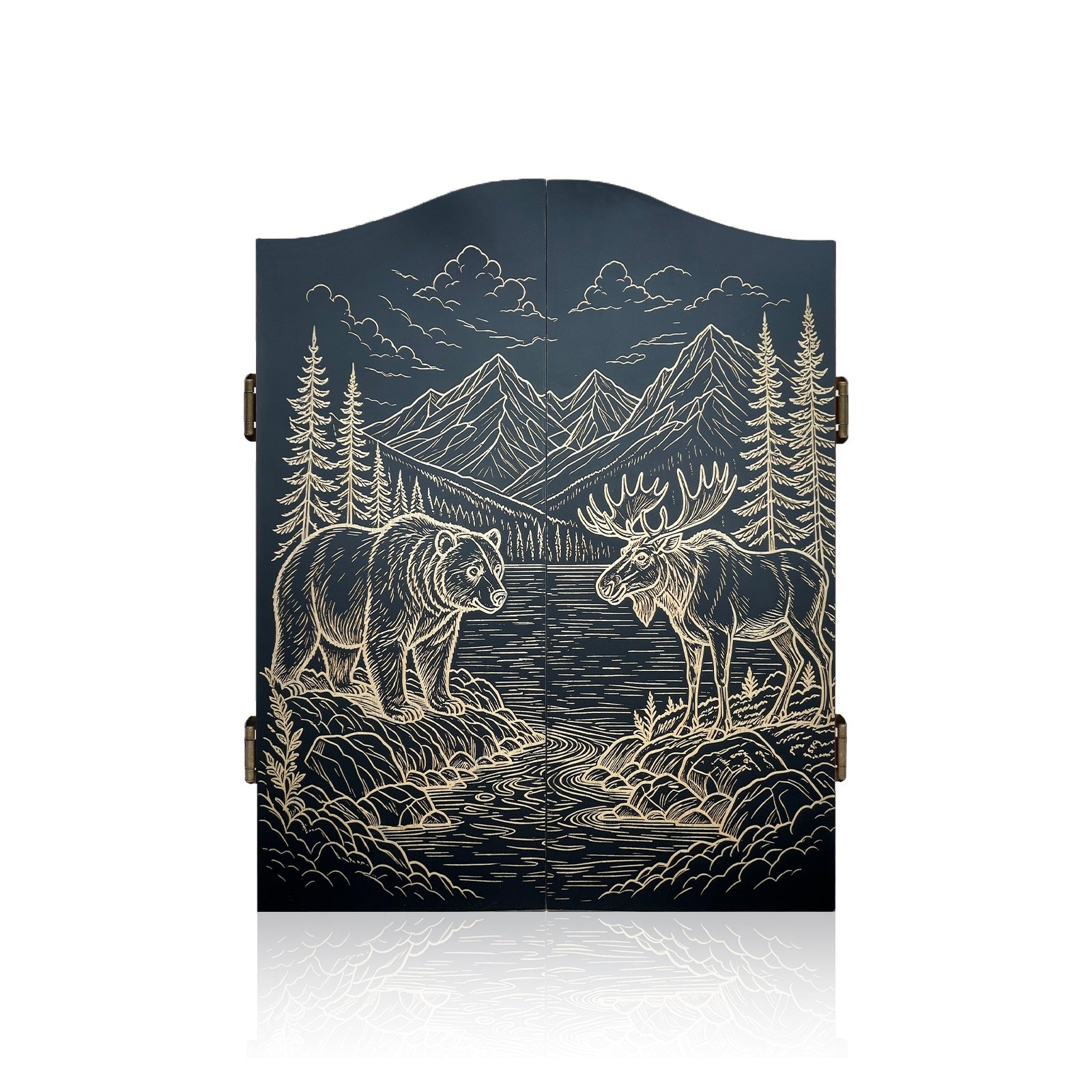 Elite Engraved Wood Cabinet Electronic Dartboard Set - image 1