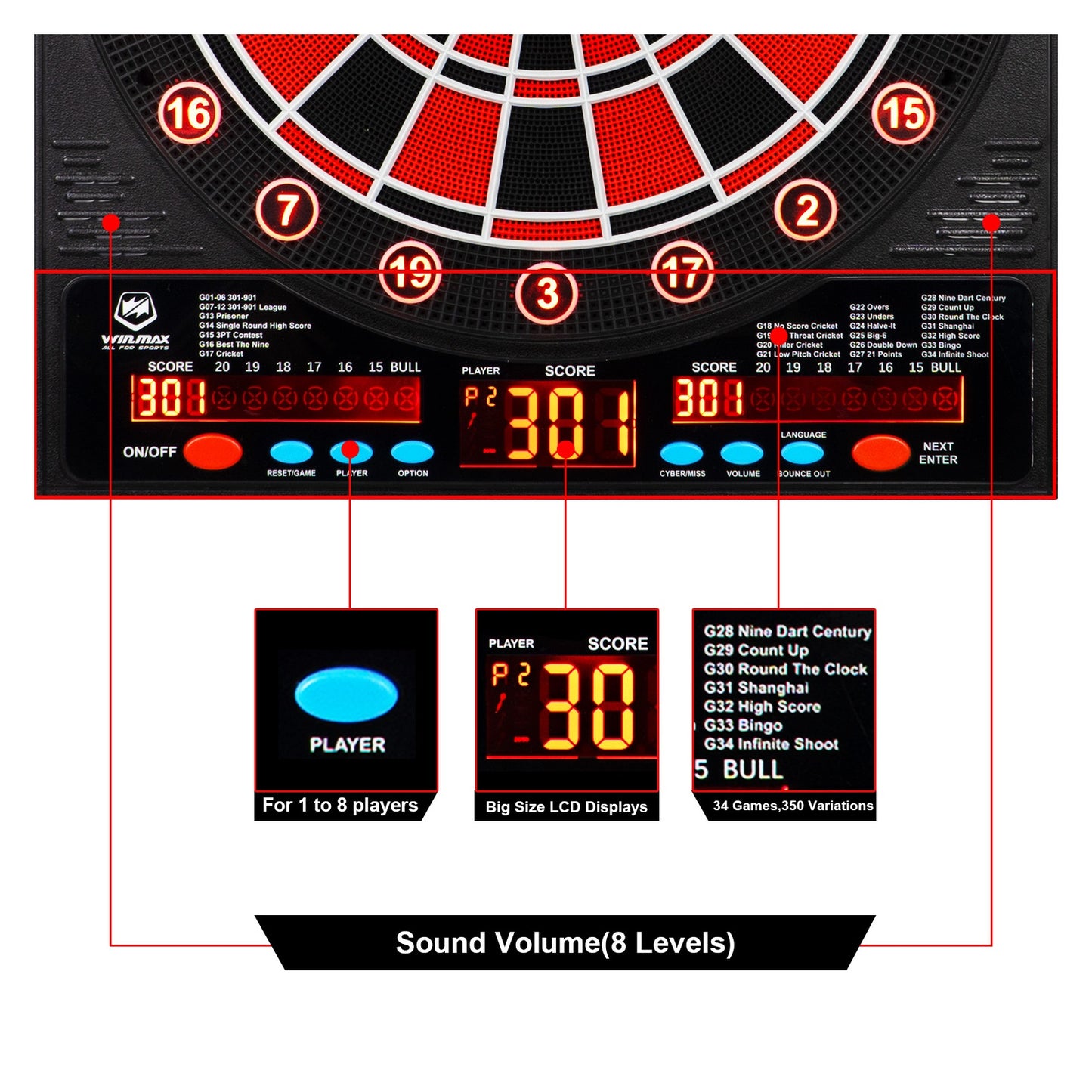 Elite Engraved Wood Cabinet Electronic Dartboard Set - image 4